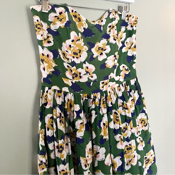 NWT Pim‎ + Larkin Women’s Strapless Floral Mini Dress Green Yellow Size Small - Picture 4 of 11